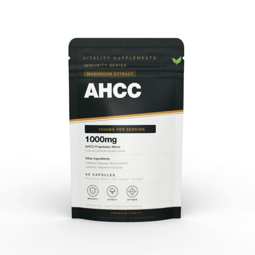 Premium AHCC Capsules - Active Hexose Correlated Compound 1000mg per Serving - 60 Capsules 1 Month Supply - Immune Support & Liver Health Supplement