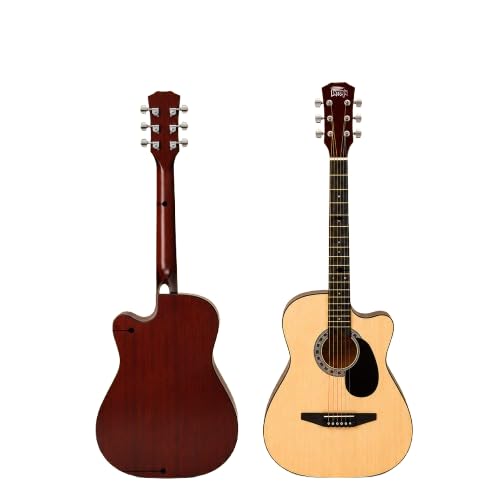 Image of INTERN Glossy 38 Inch Acoustic Guitar Kit for Beginners, Right Handed 6 String Cutaway Guitar with Spruce Top, Ebony Fretboard, Bag, Strap, Picks & Extra Strings (INT-38C-G)