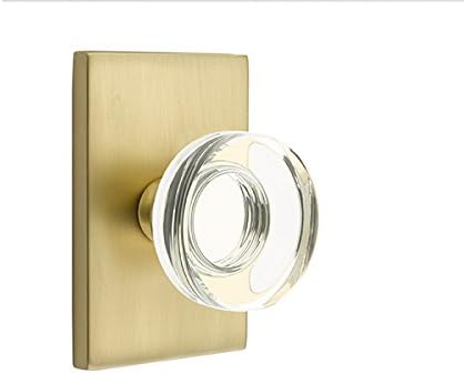 Privacy Set, Modern Rectangle Rosette, Modern Disc Crystal Knob, Satin Brass