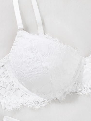 Image of Sexy Floral Embroidered Flower Mesh Underwire Push Up Lingerie Set