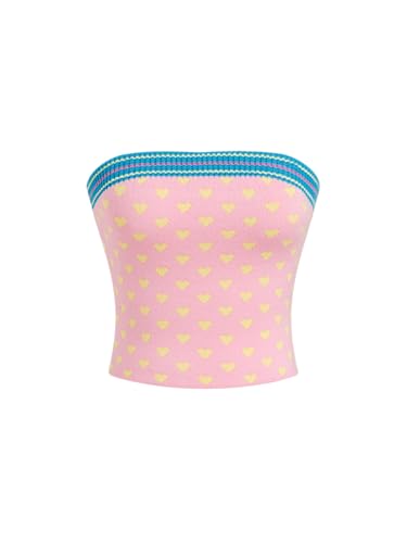 CIDER X Polly Pocket - Women's Sleeveless Knitted Tube Top Pink Heart Pattern Knitted Vest