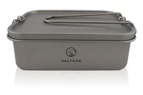 Valtcan Titanium Camping Lunch Bento Box 1200ml with Airtight Lid Seal and Cover Foldable Handle for Heating on Fire Camp Backpacking Container 40 oz Ultralight Weighs 254g