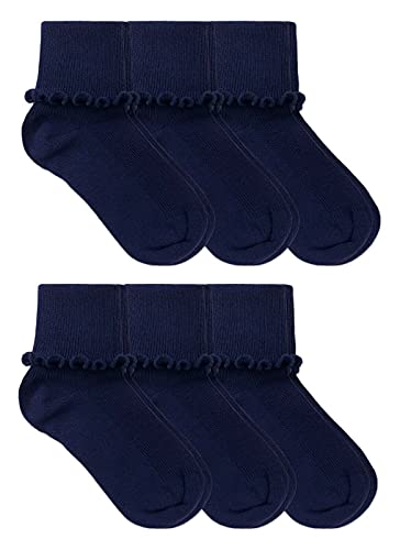 Jefferies Socks Girls Seamless Ruffle Cotton Cuff Crew Slouch School Socks 6 Pair Pack