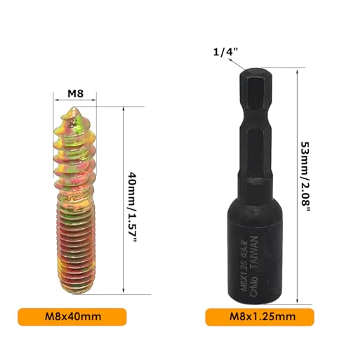 Image of generic 10pcs M8x40mm Hanger Bolts Double Headed Bolts Screw Kit,Self-Tapping Hanger Bolts Screw for Wood Furniture,with 1pcs M8x1.25mm Driver, Zinc-plated surface