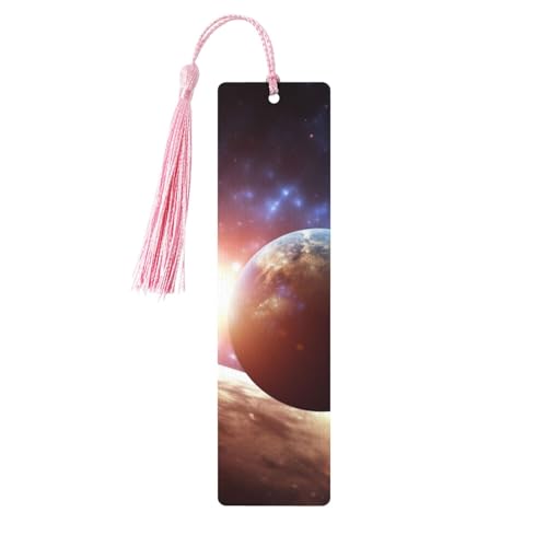 宇宙の惑星 背景 しおり オーナメント タッセル付き木製しおり ブックマーク 本好きの方へのブックマーク ページマーカー 読書ギフト 女性 男性 手作り 木製 しおりタグ ラベル
