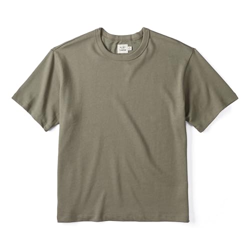 Huckberry Flint and Tinder- The Surplus Shirt, Heavyweight Mens Cotton T-Shirt, Slightly Cropped, Boxy Fit Shirts for Men