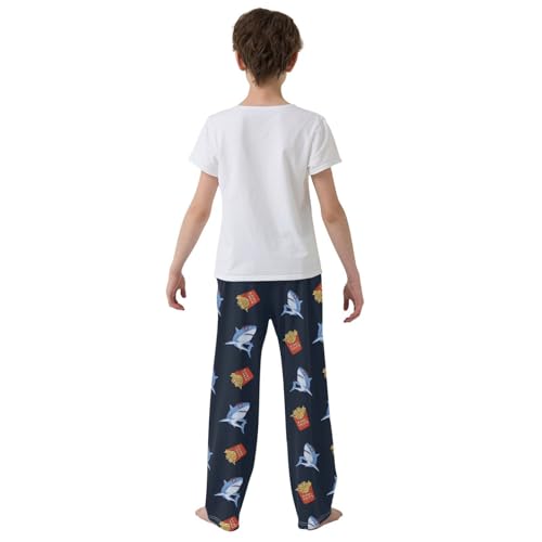Shark French Fries Boys Long Pants Soft Trousers Elastic Waist Kids Lounge Bottoms with Pockets S-XL3