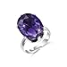 Linawe Silver Amethyst Purple Cubic Zirconia Rings for Women, Oval Imitation Diamond Adjustable Ring, Prom Jewelry Costume, Birthstone Gemstone Crystal Rhinestone Oval Chunky Rings