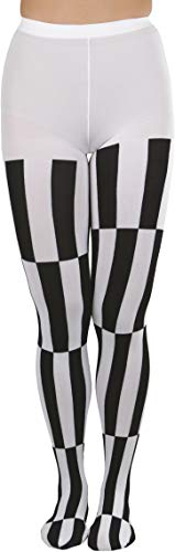 Image of ToBeInStyle Women's Harlequin Checkered Diamond Optical Illusion Opaque Tights Pantyhose - Black & White