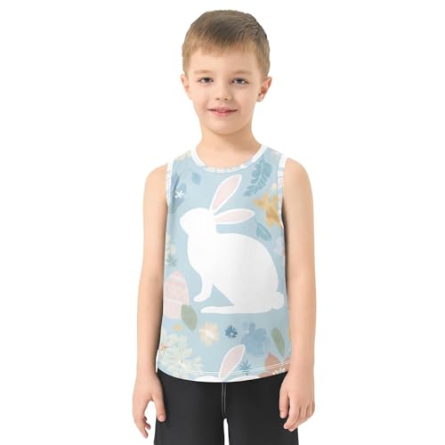 Bolaz Boys Athletic Quick Dry Tank Top Sleeveless Workout T Shirts Age 11-15,Rabbit and Flowers Pattern2