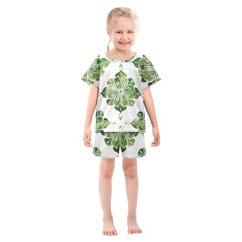 Summer Pajama Set Repeat Pattern Four Leaf Clover Tile Pattern, Short Sleeve Sleepwear Nightwear3