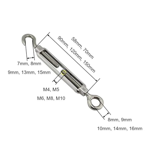 Tensores de Acero Inoxidable 304 con Gancho y Ojal para Cable, Pulido, M6 x 20, 1 pieza miniatura 3