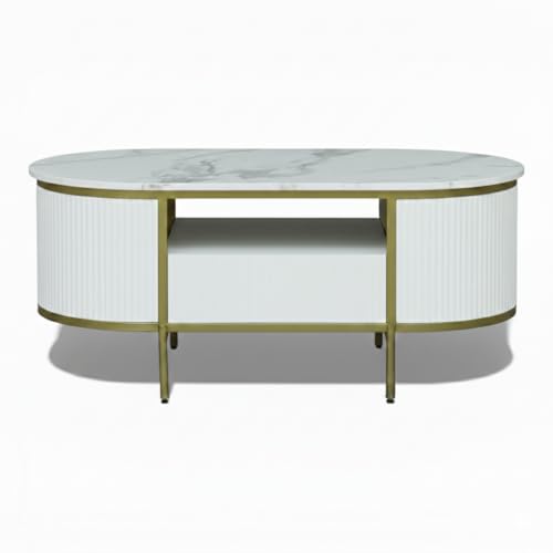 Image of Monaco Coffee Table | Premium Sintered Stone Center Table for Living Room | Premium Acrylic White Finish | 110 x 60 x 45 cm