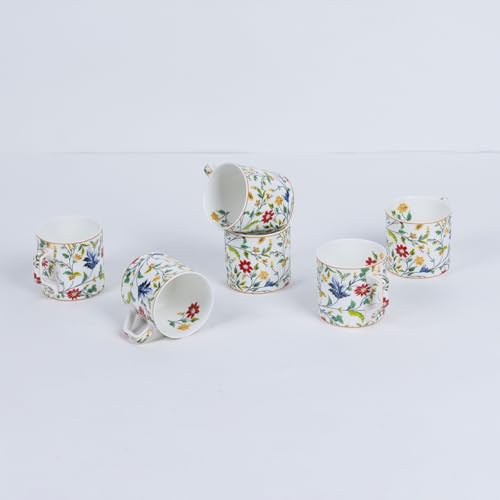 Image of GOLDEN QUEEN'S Handcrafted Floral Tea Cups - Set of 6 | Perfect for Daily Use, Elevate Your Tea and Coffee Experience - Summer Florals