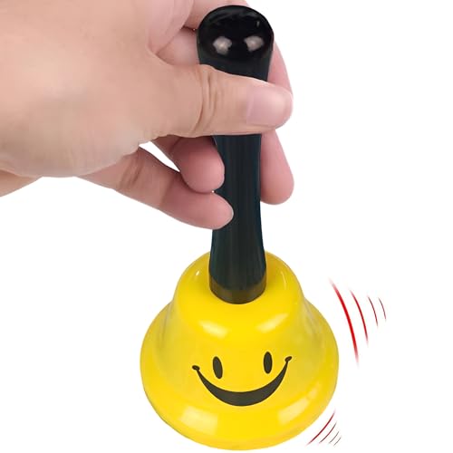 MINGZE Campana De Mano De Metal, Colores Múltiples Al Azar Servicio Handbell Loud Call Bell con Mango, para Eventos De Boda Decoración, Food Line, Alarma Jingles Realizar Llamadas, Oro Y Plata