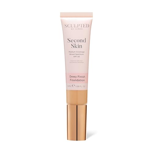 Second Skin Dewy Liquid Face Foundation from Sculpted by Aimee - 32ml Buildable, Medium Coverage Foundation with Dewy Finish, Hyaluronic Acid, Collagen Boosting Formula, SPF 50, (Medium Golden 4.25)