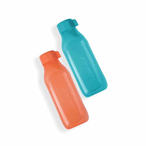 Tupperware Eco Fridge Bottle 1Ltr, Screw Cap (Set of 2) Orange & Blue
