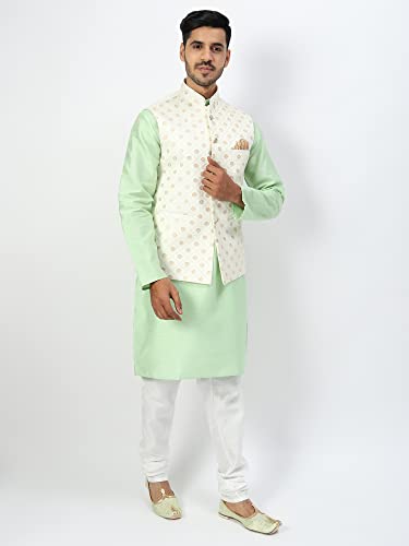 Image of Uri and MacKenzie Men's Silk Blend Kurta Pyjama with Stylish Embroidered Ethnic Jacket