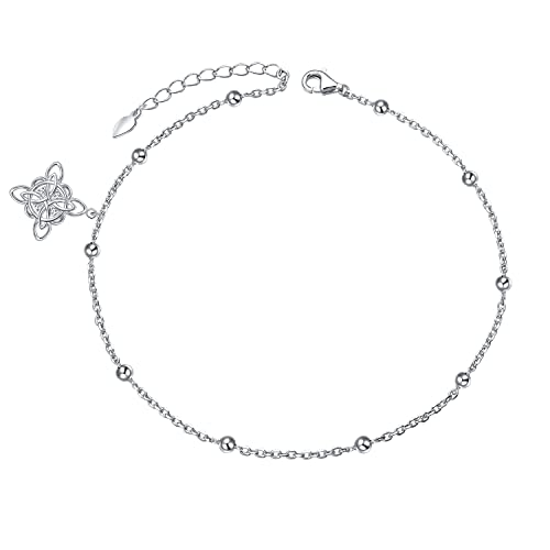 Image of FLYOW S925 Sterling Silver Anklet for Women Summer Boho Beach Charm Adjustable Foot Ankle Bracelet Jewelry Birthday Gift