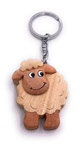 H-Customs Schaf Tier Wolle Holz Edel Handmade Schlüsselanhänger Anhänger