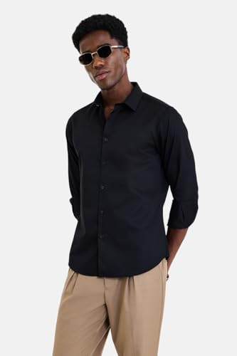 Image of SNITCH Men Formal Shirt | Modern Slim Fit Long Sleeve Spread Collar Solid Style | 100% Cotton Breathable Fabric for Office, Weddings & Festive Occasions Wear