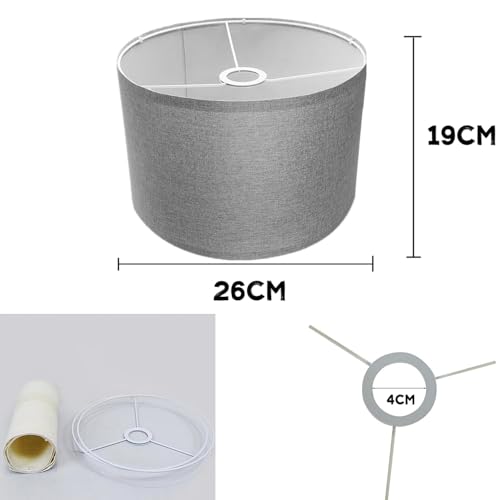Fabric Lamp Shade Modern Fabric Drum Light Shade for Ceiling Lights Table Lamps and Floor Lamps Pendant Light Shades Ceiling for Living Room Bedroom Cylindrical Shades for Lamp 26x19 cm (Grey) - Image 3