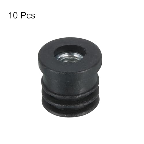 Image of Uxcell 10Pcs M6 Thread Inserts for 16mm /0.63 inch OD Tube, Black Plastic Plug Caster Insert Chair End Caps Furniture Leg Plug