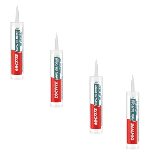 Image of Loctite 100% silicone sealant, Waterproof, No shrinkage,Dries in 10mins,Waterproof in 2hrs,Ideal for kitchen, bathroom,HVAC applications, sealant for glass, ceramics, aluminum, steel, White,260ml x 2