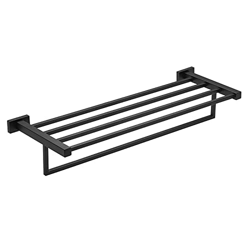 BESy 22.2-Inch SUS 304 Stainless Steel Towel Racks Holder for Bathroom, Bathroom Shelf with Towel Bar , Multifunction Single Towel Bar Hotel Style, Bathroom Accessories Screw Wall Mount, Matte Black,