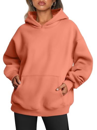 Trendy Queen Womens Oversized Hoodies Fleece Sweatshirts Fall Fashion Pullover Sweaters Winter Clothes, Melon Orange, XS