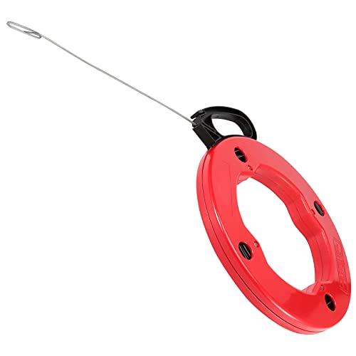 JAPCHET 1/8 Inch x 200 Ft Fish Tape, Electrical Fish Tape Steel Wire Puller with High-impact Plastic Case and Double Loop Tip, for Electric or Communication Wire Puller, Red