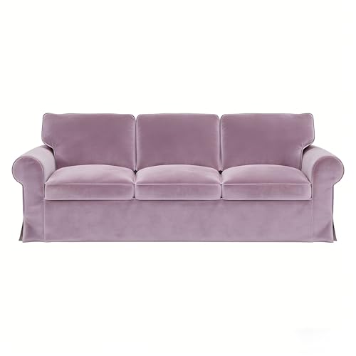 Velvet Pet-Friendly Replacement Sofa Cover Compatible for IKEA Ektorp 3 Seat Sofa Slipcovers, Couch Cover Only, 7-Piece Slipcover, Pink, Couch Cover Not Include The Sofa Body