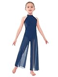 Freebily Abito da Balletto Bambina Ballo Lirico Contemporaneo Body Danza Classica Ballerina Tuta Intera da Pattinaggio Artistico con Paillettes Costume da Ballo Latino Blu scuro 9-10 anni