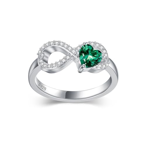 Infinity Ring for Women 925 Sterling Silver Heart Cut Emerald Engagement Promise Ring for Her