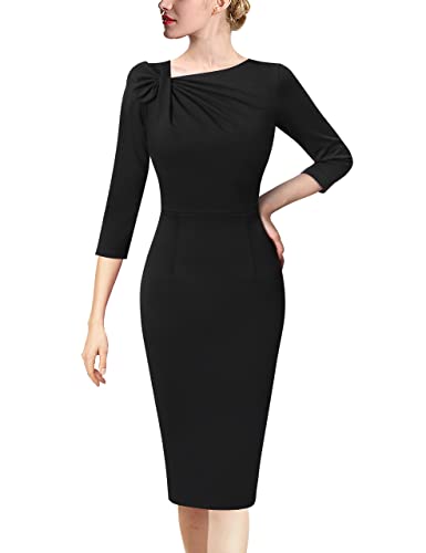 VFSHOW Womens Pleated Asymmetric Bow Neck Work Business Office Co...