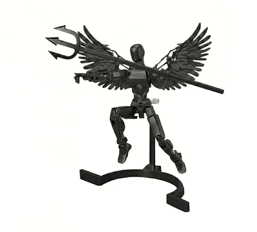 Image of YOURKARTS.COM T13 Injection Action Figure with Wings Toy | Articulated Human-Like Model with Trident & Flexible Joints | Durable BPA-Free Plastic Collectible Toy for Kids, Adults & Desk Display