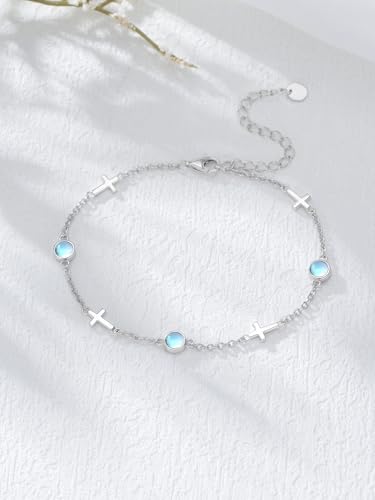 Image of Dorunmo Ankle Bracelet for Women 925 Sterling Silver Natural Stone Bracelet Anklet Summer Beach Jewelry Birthday Gifts for Mom