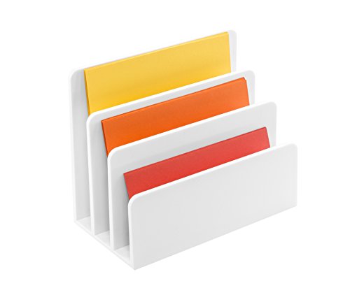 Osco White High Gloss Plastic Letter Holder, 3-Slot Document Organiser & Mail Sorter for Desk, Envelopes & Paperwork, Compact Desktop File Storage, Non Slip Rubber Feet – Single