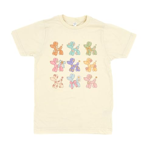 Groovy Hippie Balloon Dog Blue Beige Retro Toddler and Youth Shirt (Youth XS, Beige)