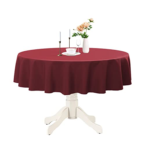 Romanstile Round Waterproof Tablecloth, Stain Resistant Washable Table Cloths Wrinkle Free Polyester Table Covers for Kitchen Dining Party Wedding Indoor and Outdoor - Burgundy, 48 Inch
