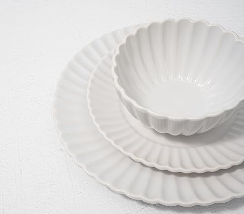 Image of 16 Piece Dinnerware Set Aruba (White Sand Dollar) Plates, Bowls, and Mugs Set for 4
