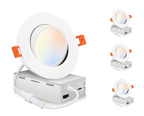 CLOUDY BAY [4-Pack] 4 inch 5 Color Swivel LED Gimbal Recessed Light with Junction Box, IC Rated Air Tight, 120V CRI90+, 2700K/3000K/3500K/4000K/5000K Temperature Selectable,White