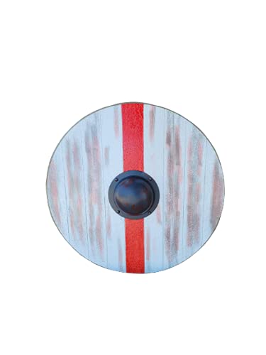 NauticalMart Historical Ragnar Lodbrok Viking Shield Medieval Norse Wooden Plank Stripe Red