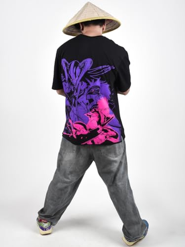 Image of ComicSense.xyz Unisex Anime Oversized Neon Print T Shirts for Men and Women, Shinigami Printed 180 GSM Anime Drop Shoulder Tshirt