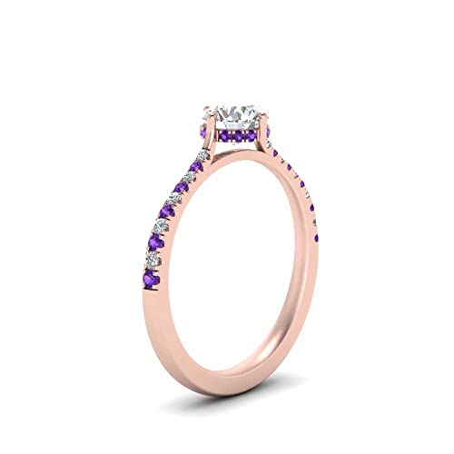 Image of Choose Your Gemstone Compass Point Under Halo Round Engagement Ring Rose Gold Plated Round Shape Side Stone Engagement Rings Lightweight Office Wear Everyday Gift Jewelry US Size 4 to 12