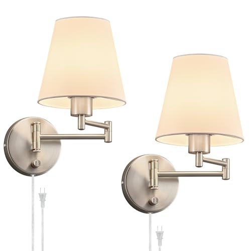 VONLUCE Wall Sconce Set of 2, Plug in & Hardwired Swing Arm Wall Lamps, Adjustable Wall Mounted...
