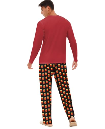 Image of Yoimira Mens Soft Pajama Set Short /Long Sleeve 2 Piece PJs with Pockets | Men's short /long sleeve pajama set, soft 2 piece PJs with pockets for sleepwear, loungewear, relaxing at home and nightwear