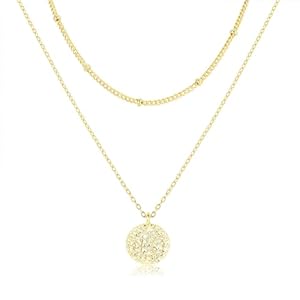 LOLIAS Gouden damesketting voor dames, 18 karaats verguld zilver en roségoud, waterdicht, lange kettingen met hanger, dubbele meerrijige delicate gouden ketting, ronde plaatjes, sieraden