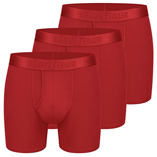 CLEVEDAUR Mens Underwear 3 Pack Micro Modal Boxer Briefs Open Fly Red L