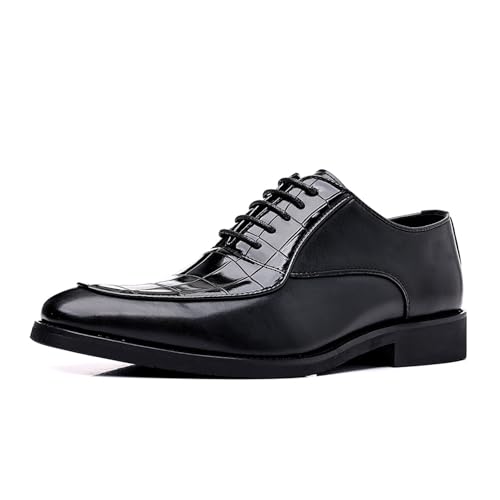 Men's Retro Leather Print Luxury Dress Oxfords Comfortable Low Block Heel Lace Up Formal Business Oxford Shoes Fashion Modern Casual Leather Shoes for Office Party Wedding